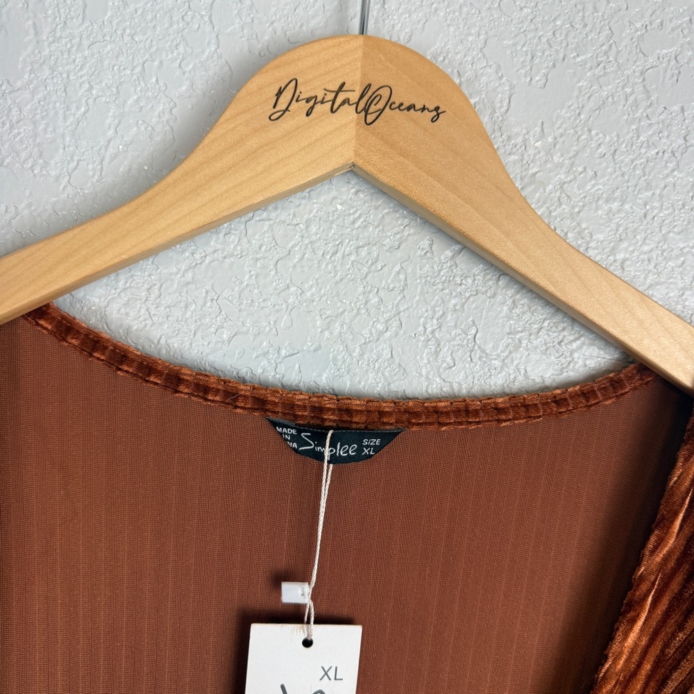 Boho Butterfly Sleeve Full Wrap Ribbed Velvet Dress Copper Rust XL Earthy NWT - Picture 9 of 11